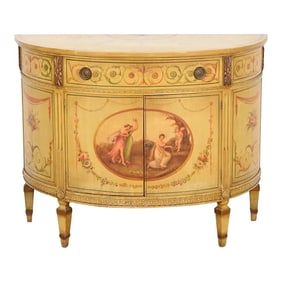 Italian Neoclassical Hand Painted Demilune Console or Bar Cabinet