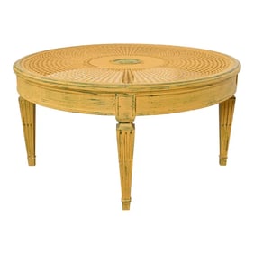Baker Furniture Style French Regency Louis XVI Painted Cane Coffee Table or Cocktail Table