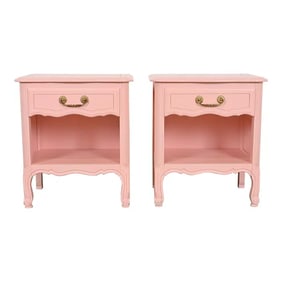 Henredon Style French Provincial Louis XV Pink Lacquered Nightstands, Newly Refinished