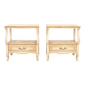 John Widdicomb French Provincial Louis XV Cream Lacquered and Parcel Gilt Nightstands, Circa 1950s