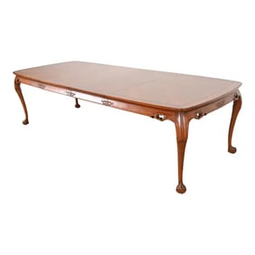 Drexel Heritage Hollywood Regency Chinoiserie Walnut Extension Dining Table, Newly Refinished