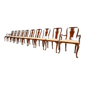 Kindel Furniture Queen Anne Carved Mahogany and Gold Gilt Dining Chairs, Set of Ten