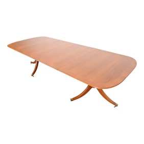 Baker Furniture Style Georgian Banded Cherry Wood Double Pedestal Extension Dining Table