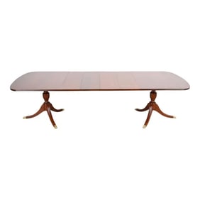 Henkel Harris Georgian Mahogany Double Pedestal Extension Dining Table, Newly Refinished