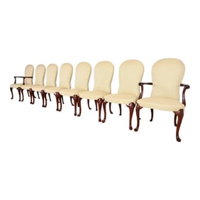 Kindel Furniture Georgian Carved Mahogany Upholstered Dining Chairs, Set of Eight