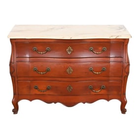 John Widdicomb French Provincial Louis XV Cherry Wood Marble Top Commode or Chest of Drawers