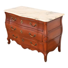 John Widdicomb French Provincial Louis XV Cherry Wood Marble Top Commode or Chest of Drawers