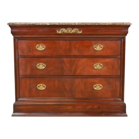 Henkel Harris French Empire Louis Philippe Flame Mahogany Marble Top Dresser Chest
