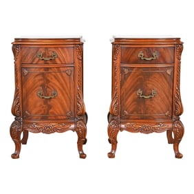 Romweber French Louis XV Flame Mahogany Nightstands, Circa 1920s