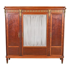 Antique French Regency Louis XVI Mahogany Bibliotheque Bookcase Cabinet With Mounted Bronze Ormolu