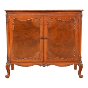 Romweber French Provincial Louis XV Burl Wood Bar Cabinet, Circa 1920s