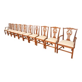 Georgian Carved Mahogany Dining Chairs in the Manner of Baker Furniture, Set of Ten