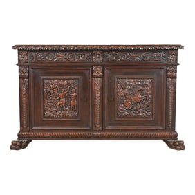 R. J. Horner Style Renaissance Revival Carved Walnut Sideboard or Bar Cabinet, Circa 1890s