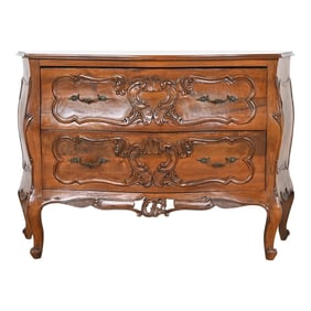 Italian Louis XV Carved Walnut Commode or Bombay Chest of Drawers