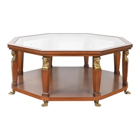 Baker Furniture Egyptian Revival Walnut and Brass Octagonal Cocktail Table