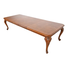 Henredon Italian Baroque Carved Oak and Burl Wood Extension Dining Table