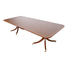 Kittinger Georgian Banded Mahogany Double Pedestal Extension Dining Table, Newly Refinished