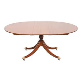 Baker Furniture Georgian Banded Cherry Wood Pedestal Extension Dining Table, Newly Refinished