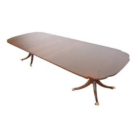 Kindel Furniture Georgian Mahogany Double Pedestal Extension Dining Table, Newly Refinished