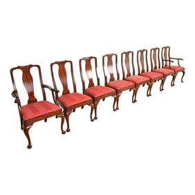 Henkel Harris Queen Anne Solid Mahogany Dining Chairs, Set of Eight