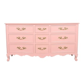Kindel Furniture French Provincial Louis XV Pink Lacquered Dresser, Newly Refinished