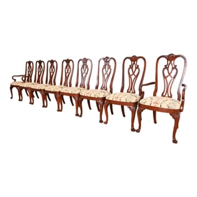 Ethan Allen Georgian Carved Mahogany Dining Chairs, Set of Eight