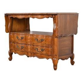 Thomasville French Provincial Louis XV Pecan Buffet Server or Bar Cabinet, Circa 1970s