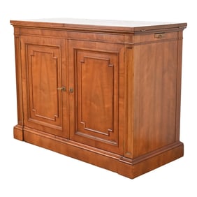 Kindel Furniture French Regency Cherry Wood Flip Top Rolling Bar Cabinet, Circa 1960s