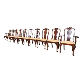 Kindel Furniture Winterthur Collection Georgian Carved Mahogany Dining Chairs, Set of Ten