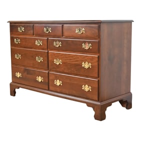Henkel Harris American Chippendale Solid Cherry Wood Nine-Drawer Dresser, Newly Refinished