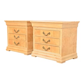 Henredon French Regency Charles X Burl Wood Bedside Chests, Pair