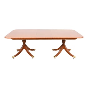 Baker Furniture Georgian Cherry and Satinwood Double Pedestal Extension Dining Table