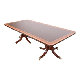 Guerra Vanni Georgian Mahogany Double Pedestal Extension Dining Table, Newly Refinished