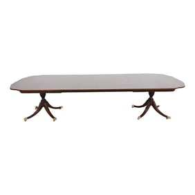 Kindel Furniture Georgian Mahogany Double Pedestal Extension Dining Table, Newly Refinished
