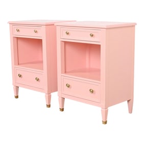 Kindel Furniture French Regency Louis XVI Pink Lacquered Nightstands, Newly Refinished