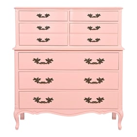 Henredon French Provincial Louis XV Pink Lacquered Highboy Dresser, Newly Refinished
