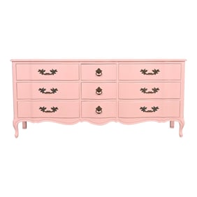 Henredon French Provincial Louis XV Pink Lacquered Triple Dresser, Newly Refinished