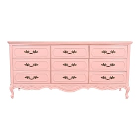 Thomasville French Provincial Louis XV Pink Lacquered Triple Dresser, Newly Refinished