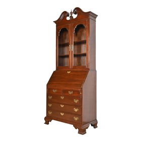 Ethan Allen Georgian Cherry Wood Drop Front Secretary Desk With Bookcase Hutch