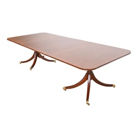 Kittinger Georgian Banded Mahogany Double Pedestal Extension Dining Table, Newly Refinished