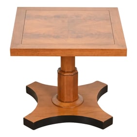 Baker Furniture Neoclassical Burled Walnut Pedestal Tea Table