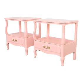 John Widdicomb French Provincial Louis XV Pink Lacquered Nightstands, Newly Refinished