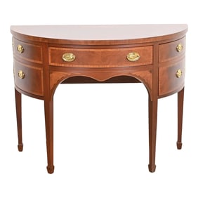 Baker Furniture Federal Inlaid Mahogany and Satinwood Demilune Cabinet, Newly Refinished