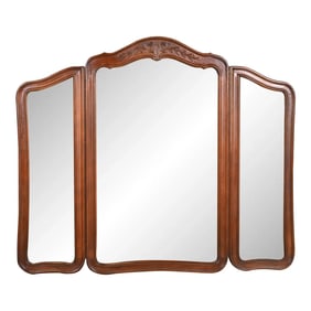 White Furniture French Provincial Louis XV Carved Cherry Wood Triple Mirror, Circa 1960s