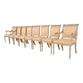 French Regency Louis XVI Carved Hand-Painted and Gold Gilt Dining Chairs, Set of Eight
