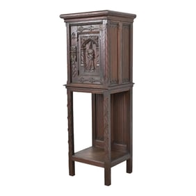 19th Century Belgian Gothic Revival Carved Dark Oak Bar Cabinet