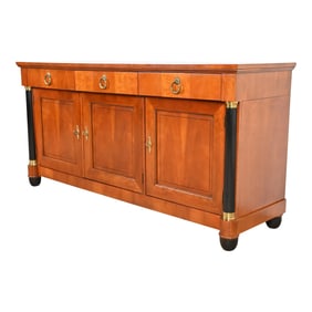 Baker Furniture French Empire Cherry Wood and Parcel Ebonized Sideboard or Bar Cabinet