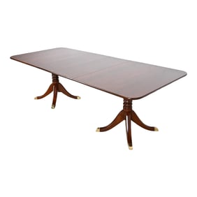 Stickley Georgian Cherry Wood Double Pedestal Extension Dining Table, Newly Refinished