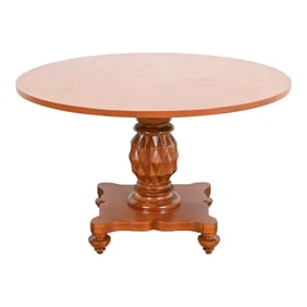 Baker Furniture Italian Empire Carved Mahogany Pedestal Center Table or Breakfast Table