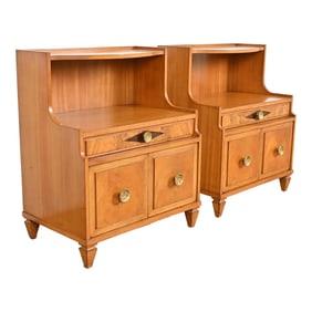 Grosfeld House Hollywood Regency Mahogany Two-Tiered Nightstands, Pair
